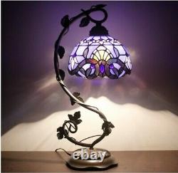 #1 Stained Glass Reading Lamp Table Light Blue Purple Desk Baroque Tiffany Style