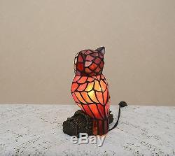 10.5H Stained Glass Handcrafted Owl Night Light Table Desk Lamp