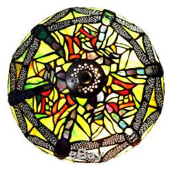 10inch H Stained Glass Mini Dragonfly Table Lamp with Mosaic Base Yellow