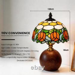 12.2 Tiffany Style Lamp, Handcrafted Stained Glass Table Lamp with Solid Wood B