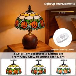 12.2 Tiffany Style Lamp, Handcrafted Stained Glass Table Lamp with Solid Wood B