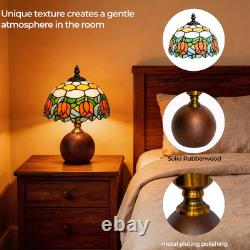12.2 Tiffany Style Lamp, Handcrafted Stained Glass Table Lamp with Solid Wood B