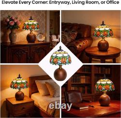 12.2 Tiffany Style Lamp, Handcrafted Stained Glass Table Lamp with Solid Wood B