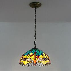 12 Inch Retro Stained Glass Tiffany Dragonfly Pendant Lamp Hanging Lighting
