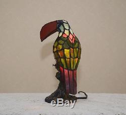12H Stained Glass Handcrafted Toucan Bird Night Light Table Desk Lamp