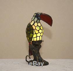 12H Stained Glass Handcrafted Toucan Bird Night Light Table Desk Lamp