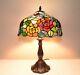 12w Flowers Stained Glass Handcrafted Table Desk Lamp, Zinc Base