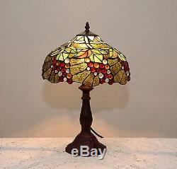 12W Grape Vine Stained Glass Handcrafted Table Desk Lamp, Zinc Base