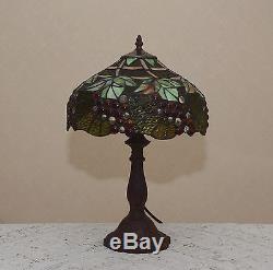 12W Grape Vine Stained Glass Handcrafted Table Desk Lamp, Zinc Base