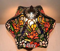 12W Rose Flowers Stained Glass Handcrafted Table Desk Lamp, Zinc Base
