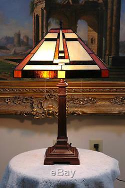 14.5W Mission style Stained Glass Handcrafted Zinc Base Table Desk Lamp