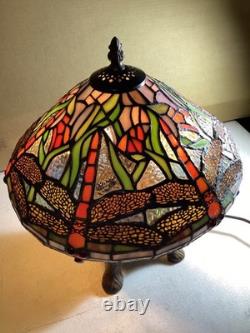 15 Multicolored Stained Glass Dragonfly Turtleback Table Lamp Vintage from 90's