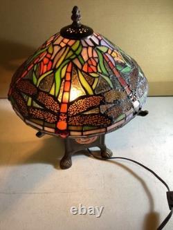 15 Multicolored Stained Glass Dragonfly Turtleback Table Lamp Vintage from 90's