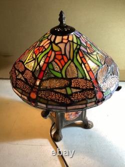 15 Multicolored Stained Glass Dragonfly Turtleback Table Lamp Vintage from 90's
