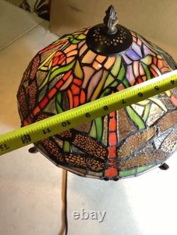 15 Multicolored Stained Glass Dragonfly Turtleback Table Lamp Vintage from 90's