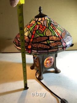 15 Multicolored Stained Glass Dragonfly Turtleback Table Lamp Vintage from 90's