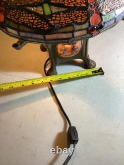 15 Multicolored Stained Glass Dragonfly Turtleback Table Lamp Vintage from 90's