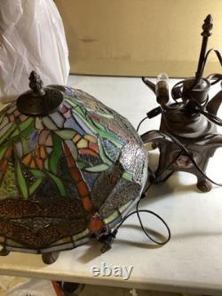 15 Multicolored Stained Glass Dragonfly Turtleback Table Lamp Vintage from 90's
