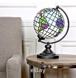 15 Stained Glass Round World Globe Tiffany Style End Table Decorative Lamp