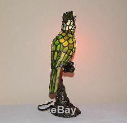 16 H Stained Glass Handcrafted Parrot Night Light Table Desk Lamp