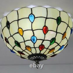 16 Stained Glass Flush Mount Ceiling Light Tiffany Style Shade Lamp Fixture