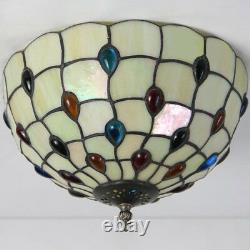16 Stained Glass Flush Mount Ceiling Light Tiffany Style Shade Lamp Fixture