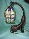 16 Tiffany Style Wild Cat Art Stained Glass Table Desk Lamp Light Metal Bronze