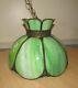 16 Vtg Green Stained Slag Glass Hanging Lamp Tiffany Style Light Chandelier