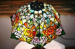 16W Roses Flowers Stained Glass Handcrafted Table Desk Lamp, Zinc Base