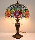 16w Roses Peony Jeweled Stained Glass Handcraftedtable Desk Lamp, Zinc Base