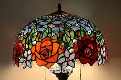 16W Roses Peony Jeweled Stained Glass HandcraftedTable Desk Lamp, Zinc Base