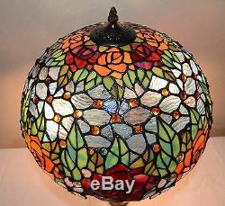 16W Roses Peony Jeweled Stained Glass HandcraftedTable Desk Lamp, Zinc Base