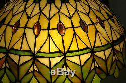 16W yellowithGreen Jeweled Stained Glass Handcrafted Table Desk Lamp, Zinc Base