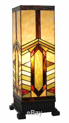 17.25 H Stained Glass Mission Style Stone Mountain Pillar Table Lamp