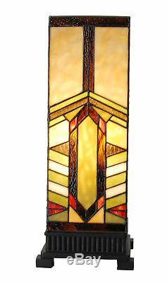 17.25 H Stained Glass Mission Style Stone Mountain Pillar Table Lamp