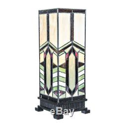 17.25 H Stained Glass Mission Style Stone Mountain Pillar Table Lamp