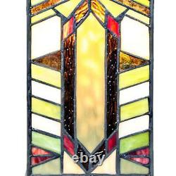 17 In. Multi-Colored Stained Glass Indoor Table Lamp With Mission Style Stone Mo