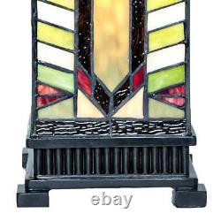 17 In. Multi-Colored Stained Glass Indoor Table Lamp With Mission Style Stone Mo