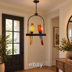 18.1 In Tiffany Style Double Parrot Stained Glass 2-Light Pendant Lamp E26