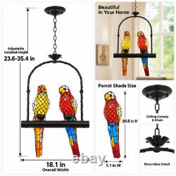 18.1 In Tiffany Style Double Parrot Stained Glass 2-Light Pendant Lamp E26 18.1 In Tiffany Style Double Parrot Stained Glass 2-Light Pendant Lamp E26