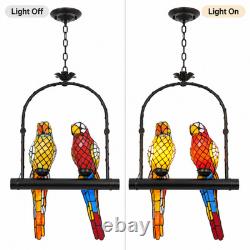 18.1 In Tiffany Style Double Parrot Stained Glass 2-Light Pendant Lamp E26