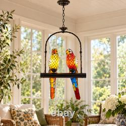 18.1 In Tiffany Style Double Parrot Stained Glass 2-Light Pendant Lamp E26 18.1 In Tiffany Style Double Parrot Stained Glass 2-Light Pendant Lamp E26