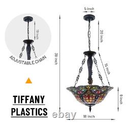 18 Stained Glass Tiffany Ceiling Light Fixture Retro 3-Light Bohemia Chandelier