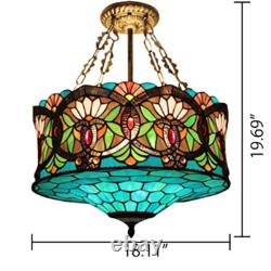 18 Tiffany Stained Glass Chandelier 5-Light Pendant Lamp Inverted Ceiling Light