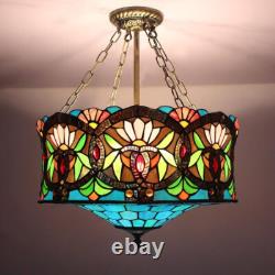 18 Tiffany Stained Glass Chandelier 5-Light Pendant Lamp Inverted Ceiling Light