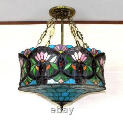 18 Tiffany Stained Glass Chandelier 5-Light Pendant Lamp Inverted Ceiling Light