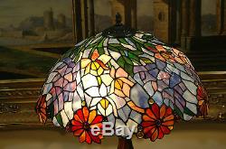 18W Flowers Stained Glass Handcrafted Jeweled Table Desk Lamp, Zinc Base