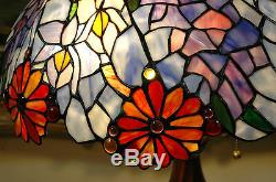 18W Flowers Stained Glass Handcrafted Jeweled Table Desk Lamp, Zinc Base