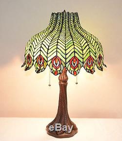 18W Peacock Stained Glass Handcrafted Jeweled Table Desk Lamp, Zinc Base