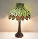 18w Peacock Stained Glass Handcrafted Jeweled Table Desk Lamp, Zinc Base